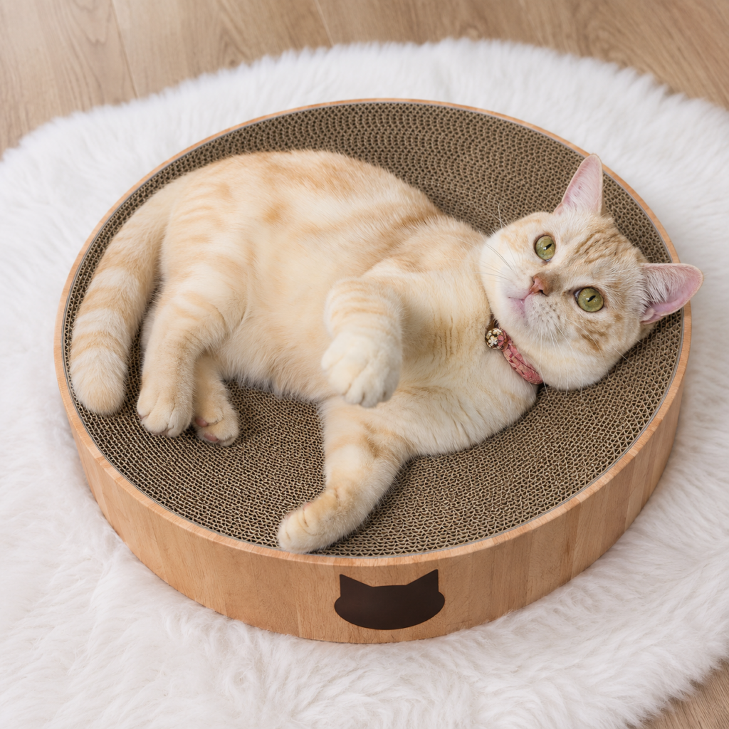 scratcher bowl tabby