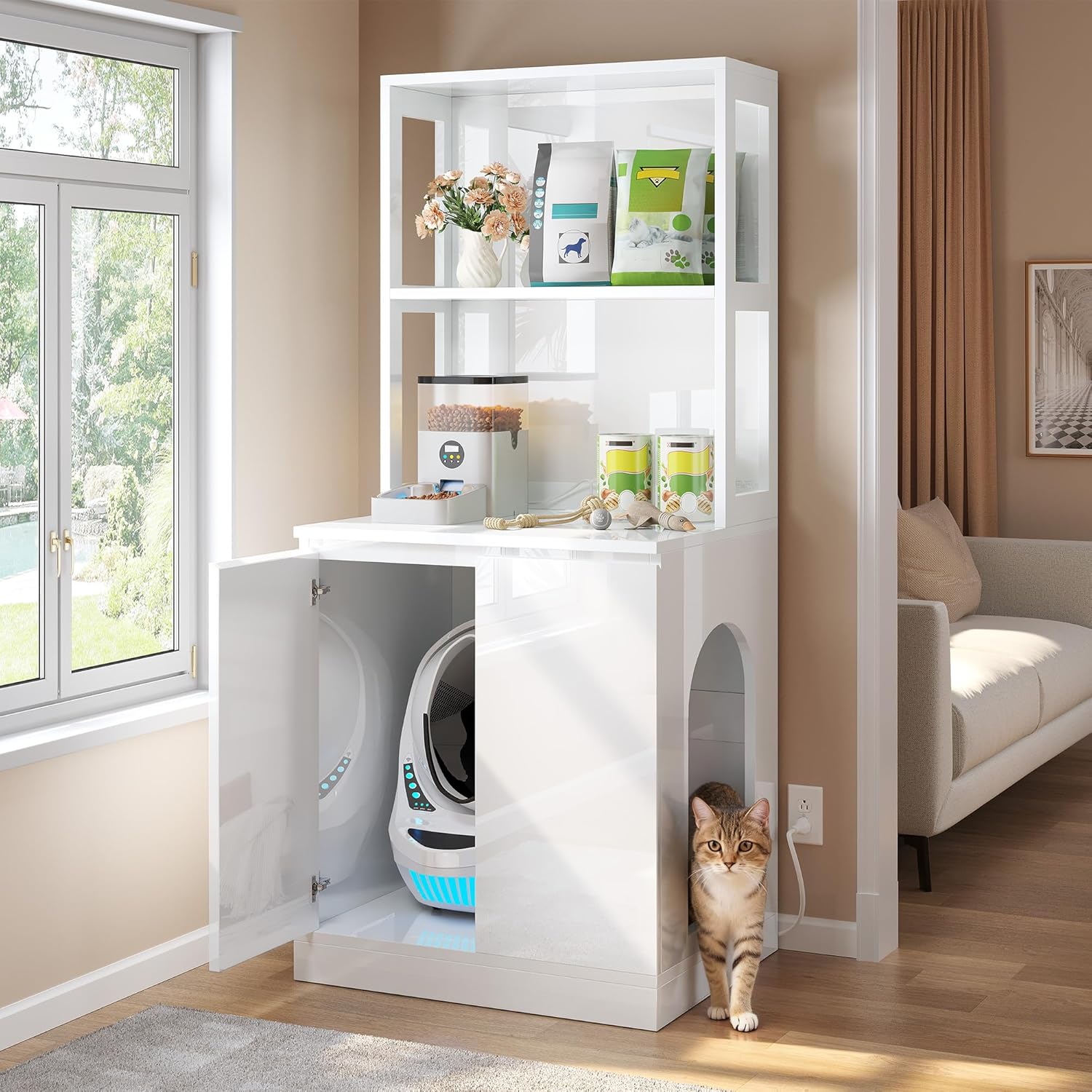 glossy tall litter box furniture station