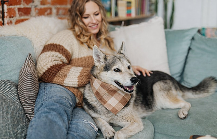 woman with dog matching clothes