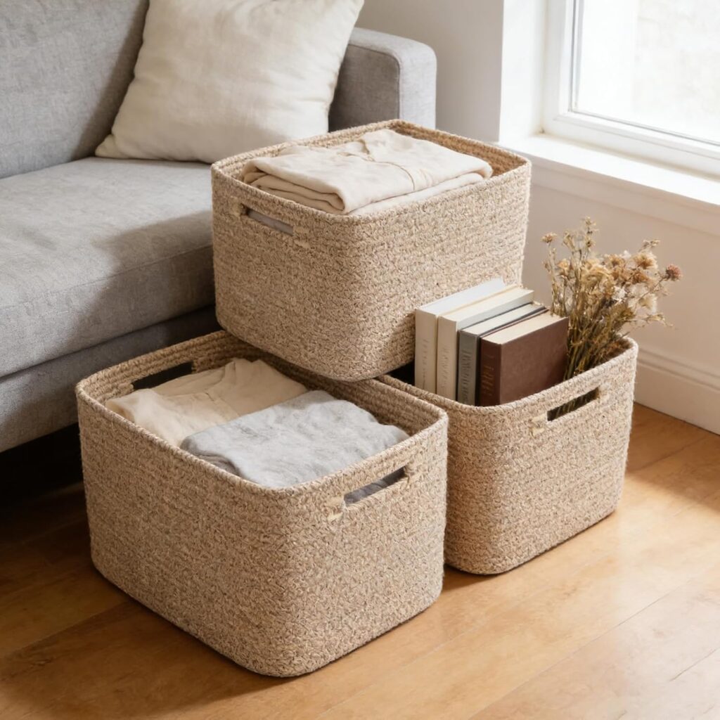 3pc rope storage baskets natural