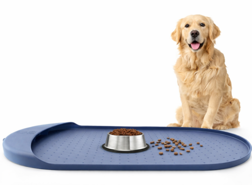 golden retriever with spill mat